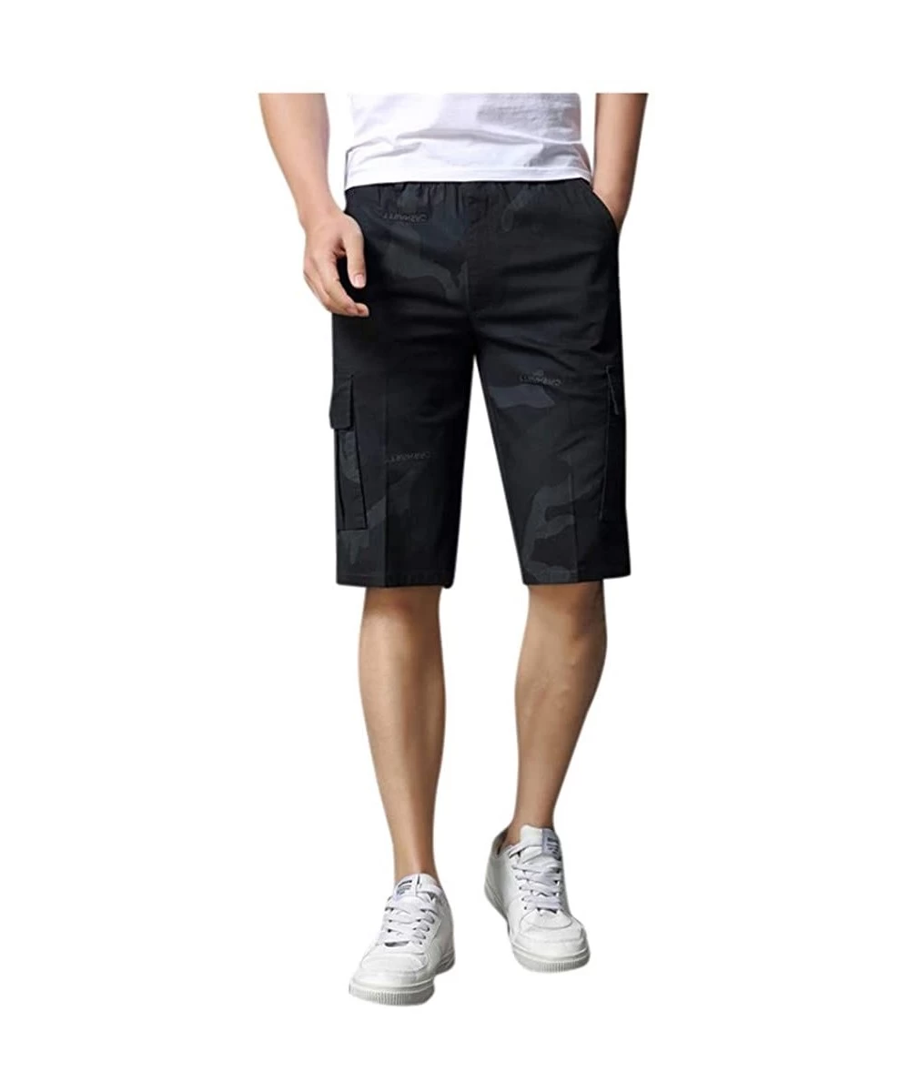 Board Shorts Relaxed Fit Outdoor Comouflage Camo Cargo Shorts for Men Elastic Waist Summer Casual Shorts - Black - CA197094WDI