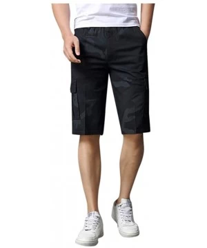 Board Shorts Relaxed Fit Outdoor Comouflage Camo Cargo Shorts for Men Elastic Waist Summer Casual Shorts - Black - CA197094WDI