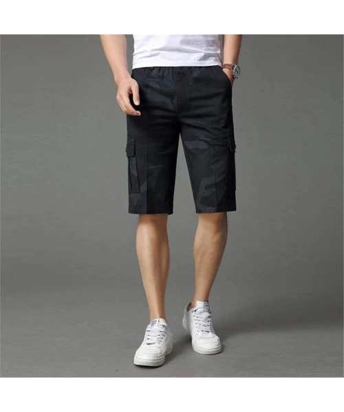 Board Shorts Relaxed Fit Outdoor Comouflage Camo Cargo Shorts for Men Elastic Waist Summer Casual Shorts - Black - CA197094WDI