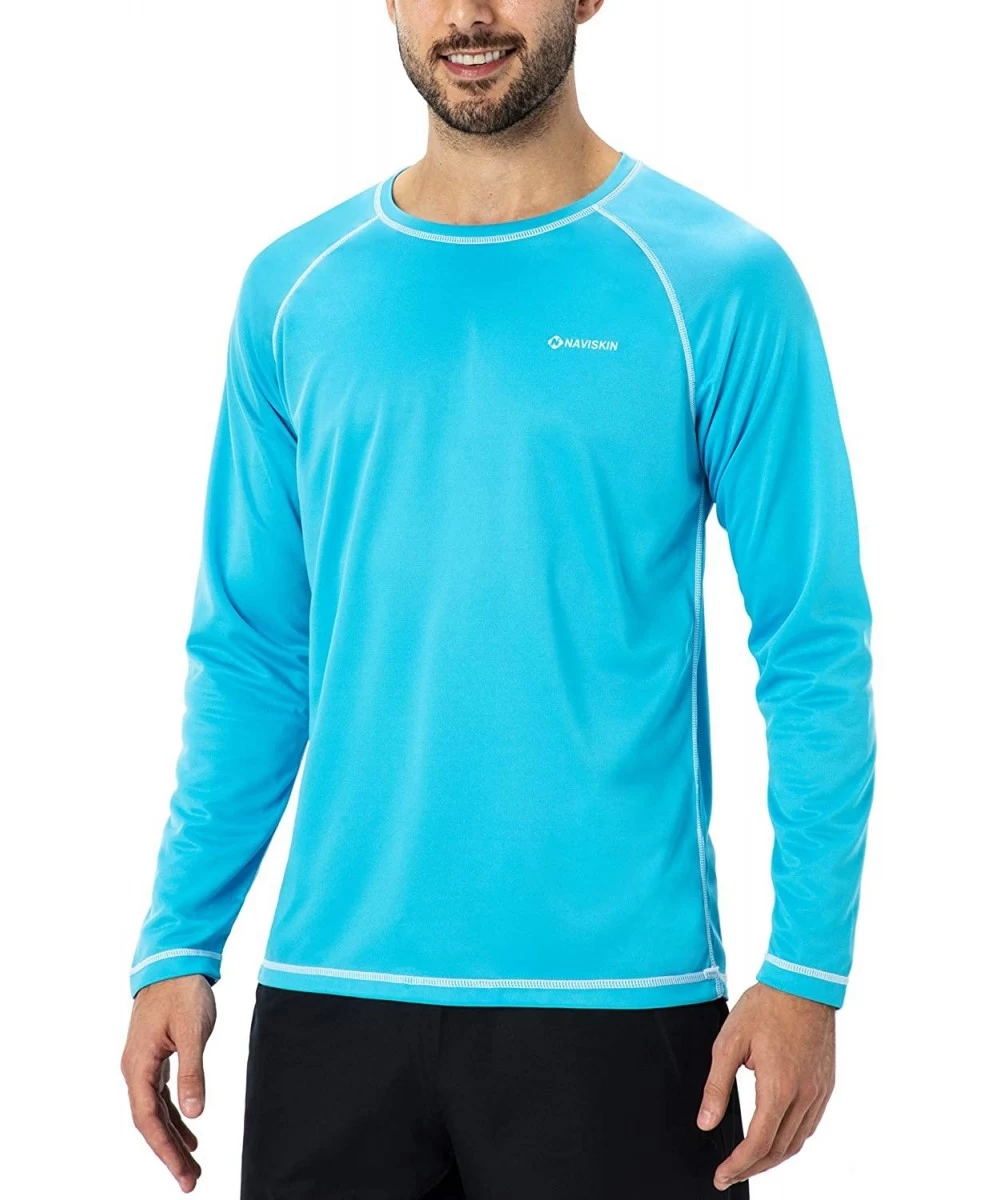 Rash Guards Men's Long Sleeve Rash Guard Swim Shirt UPF 50+ UV Sun Protection Quick Dry Outdoor Shirt - Blue - C718UYUKTUE