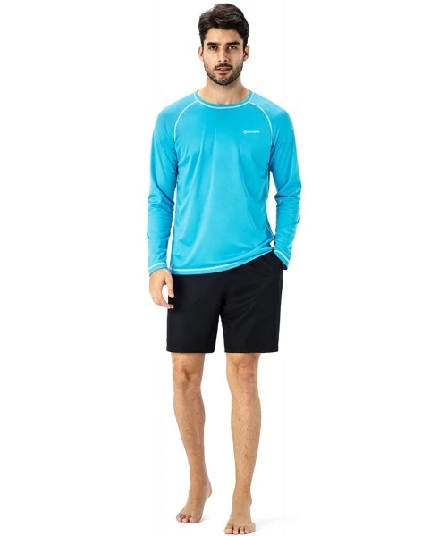 Rash Guards Men's Long Sleeve Rash Guard Swim Shirt UPF 50+ UV Sun Protection Quick Dry Outdoor Shirt - Blue - C718UYUKTUE