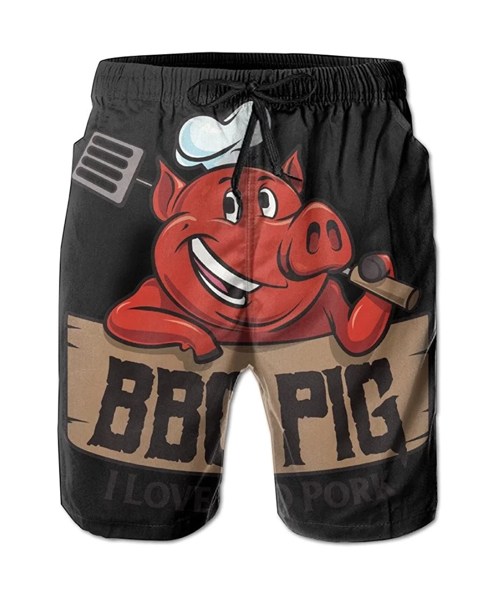 Trunks BBQ Pig- I Love BBQ Pork Performance Men's Short with Pockets - White - C5184DWXC8A