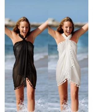 Cover-Ups 2 Pieces Beach Sarong Beach Wrap Swimsuits Wraps Beach Cover up Short Skirt Swimwear with Tassels - Black- White - ...