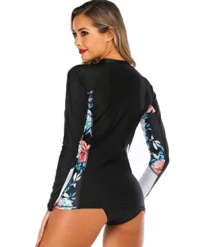 Rash Guards Women Rash Guard Swimwear UPF 50+ Long Sleeve UV Protection Swimsuit Swim Shirts - Side Printed - CG18UZKXTH0