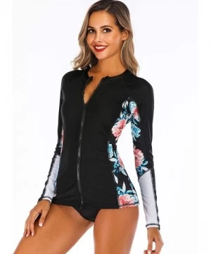 Rash Guards Women Rash Guard Swimwear UPF 50+ Long Sleeve UV Protection Swimsuit Swim Shirts - Side Printed - CG18UZKXTH0