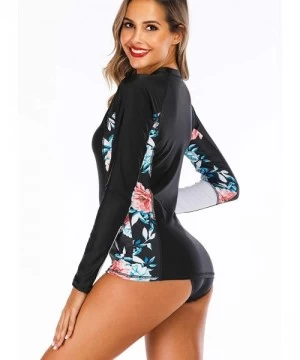 Rash Guards Women Rash Guard Swimwear UPF 50+ Long Sleeve UV Protection Swimsuit Swim Shirts - Side Printed - CG18UZKXTH0