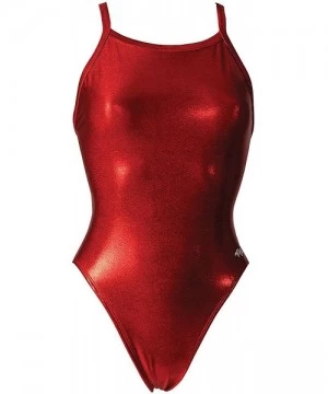 Racing Metallics V-2 Back One Piece Swimsuit - Ruby - C2116QV8H1X