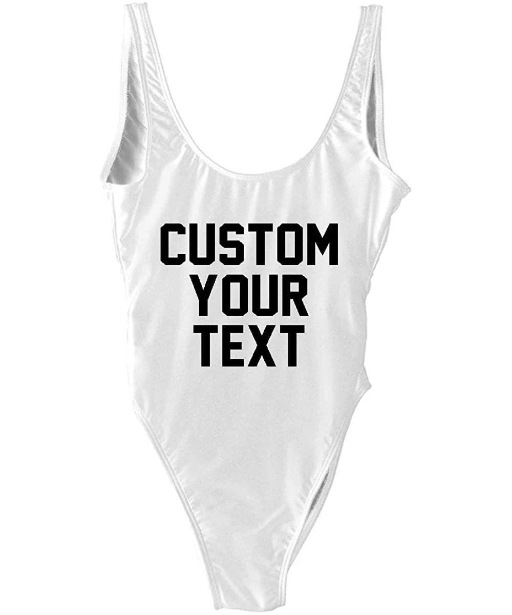 One-Pieces Personalized Bathing Suits Custom Text One-Piece Suit Letter Print Swimsuit Wedding Gift Monokini - White - CW18OX...