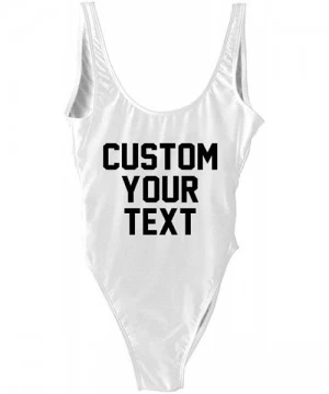 One-Pieces Personalized Bathing Suits Custom Text One-Piece Suit Letter Print Swimsuit Wedding Gift Monokini - White - CW18OX...