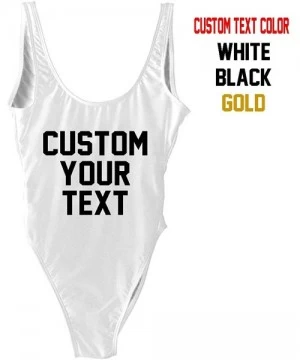 One-Pieces Personalized Bathing Suits Custom Text One-Piece Suit Letter Print Swimsuit Wedding Gift Monokini - White - CW18OX...