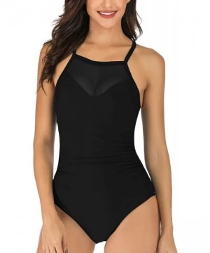 One-Pieces Women One Piece Swimsuit Tummy Control Ruched Swimwear Backless Swimsuit Plus Size Bathing Suit - 2-black - CF195Z...