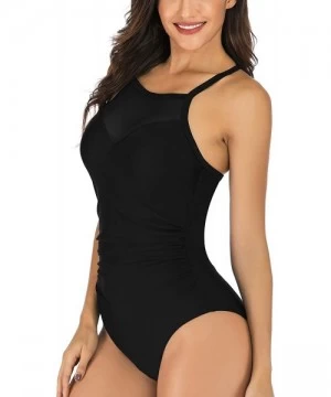 One-Pieces Women One Piece Swimsuit Tummy Control Ruched Swimwear Backless Swimsuit Plus Size Bathing Suit - 2-black - CF195Z...