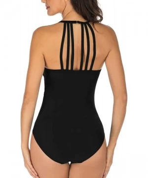 One-Pieces Women One Piece Swimsuit Tummy Control Ruched Swimwear Backless Swimsuit Plus Size Bathing Suit - 2-black - CF195Z...