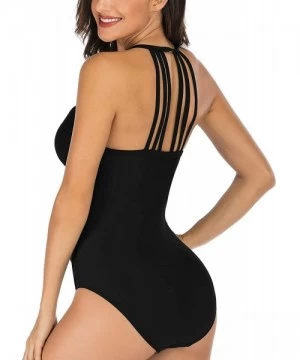 One-Pieces Women One Piece Swimsuit Tummy Control Ruched Swimwear Backless Swimsuit Plus Size Bathing Suit - 2-black - CF195Z...