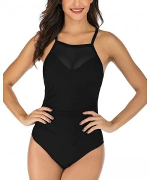 One-Pieces Women One Piece Swimsuit Tummy Control Ruched Swimwear Backless Swimsuit Plus Size Bathing Suit - 2-black - CF195Z...