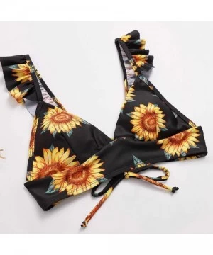 Sets Women's Sunflower Swimwear Two Piece Bathing Suits Ruffled Top with High Waisted Bottom Bikini Sets Swimsuit - Black Sun...