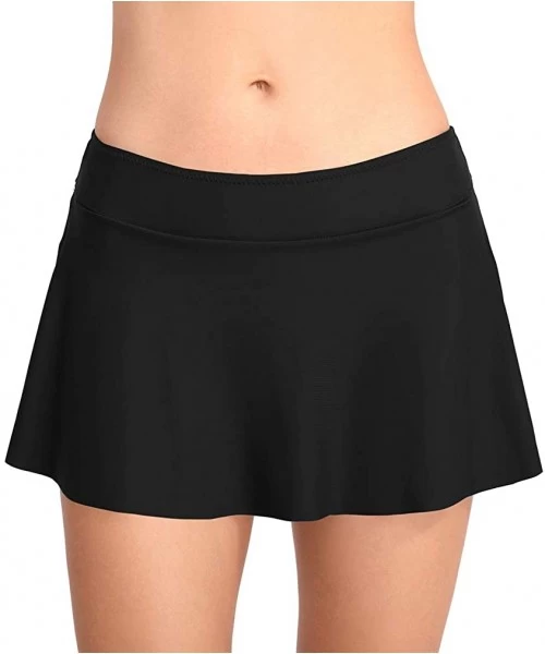 Tankinis Women Shirring Swim Skirt Panty Athletic Bikini Swimsuit Bottom - Black - CK18UEQG578