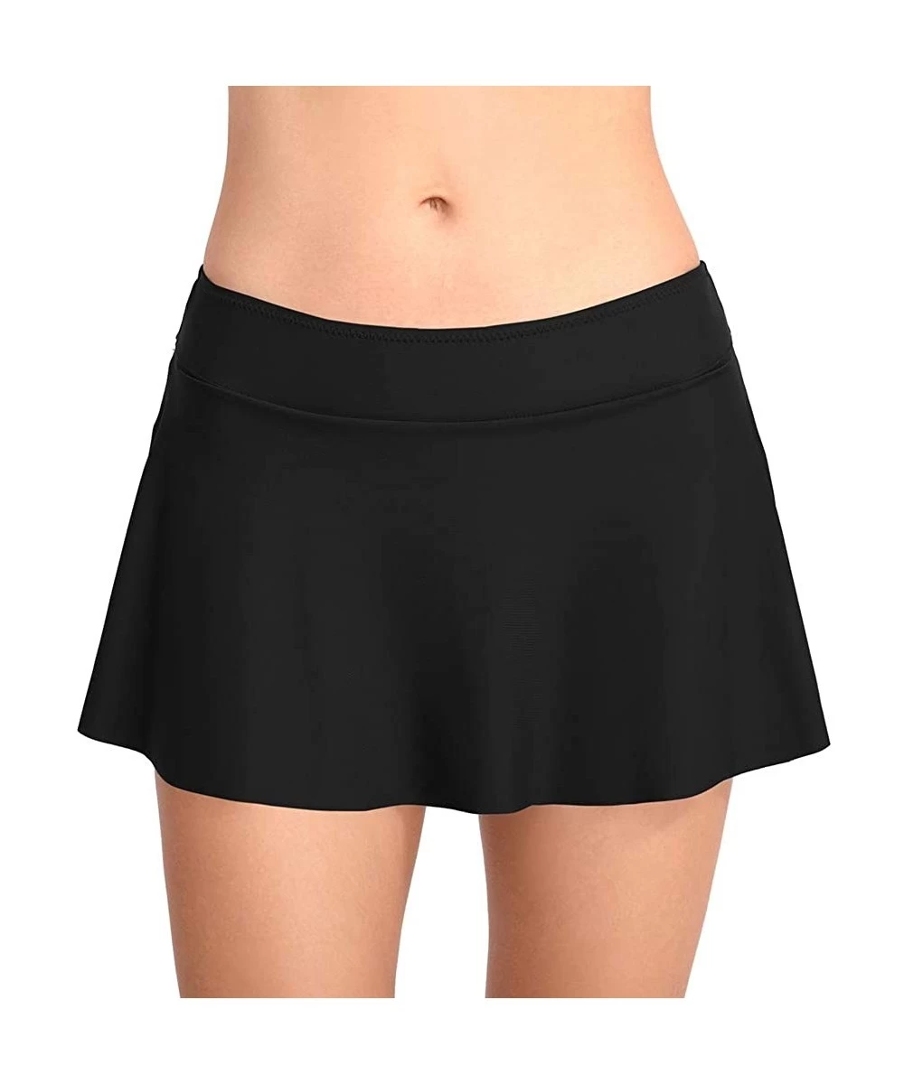 Tankinis Women Shirring Swim Skirt Panty Athletic Bikini Swimsuit Bottom - Black - CK18UEQG578