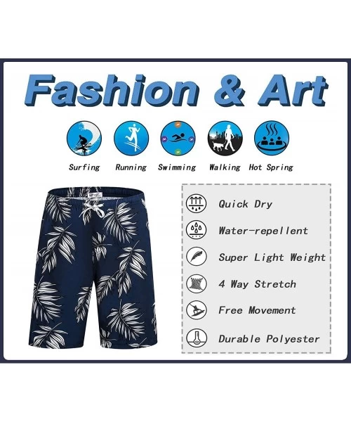 Trunks Men's Quick Dry Swim Trunks Long Palm Beach Board Shorts Bathing Suit - Hw024-monstera - C71972MIIWN