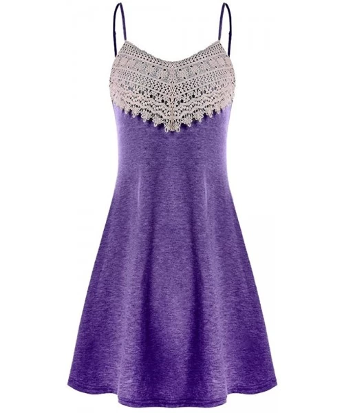 Cover-Ups Women's Vintage Boho Dress Sleeveless Crochet Lace Backless Summer Beach Casual Short Mini Dresses for Women Purple...