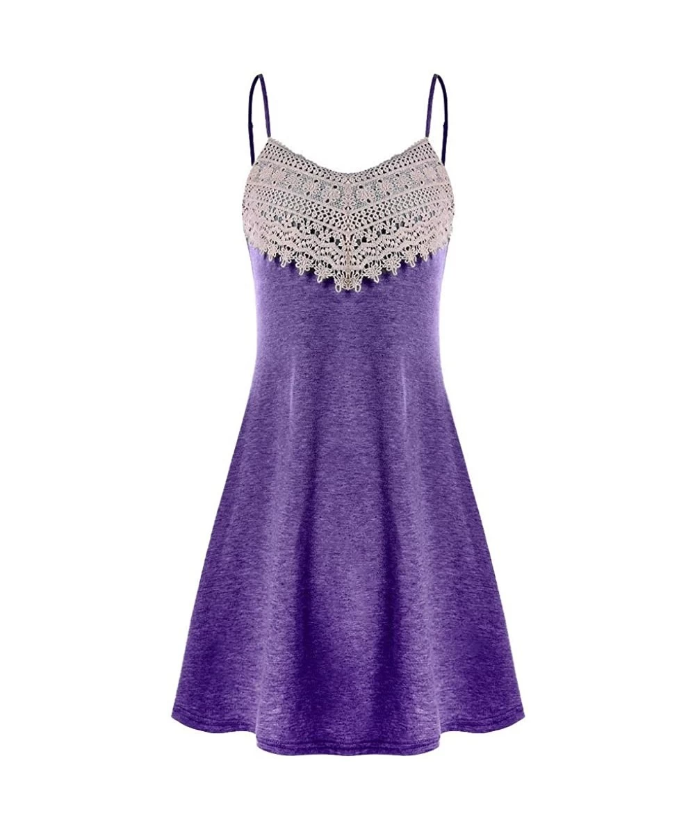 Cover-Ups Women's Vintage Boho Dress Sleeveless Crochet Lace Backless Summer Beach Casual Short Mini Dresses for Women Purple...