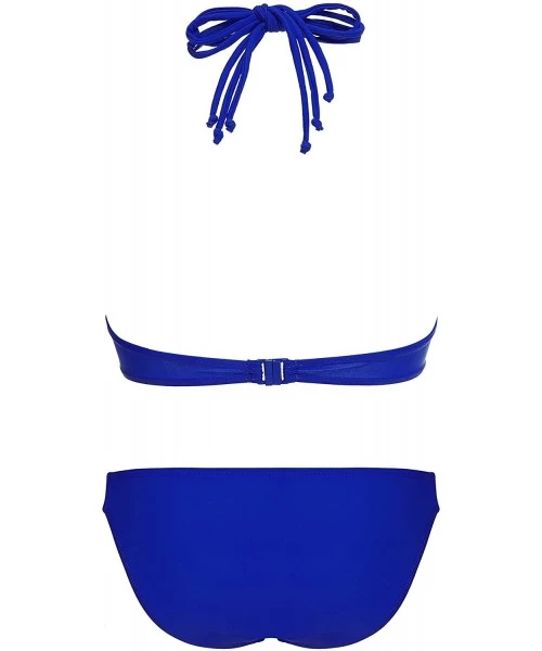 Tankinis Women's Sexy 2 Pieces Bikini Push up Padded Swimsuit Swimwear Set Blue - CY12H64PIP1