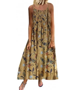 Cover-Ups Long Dress For Women- Print Maxi Dress Boho Straps Dress Dress - Yellow - CT18W73GT5W