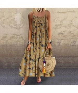 Cover-Ups Long Dress For Women- Print Maxi Dress Boho Straps Dress Dress - Yellow - CT18W73GT5W