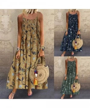 Cover-Ups Long Dress For Women- Print Maxi Dress Boho Straps Dress Dress - Yellow - CT18W73GT5W