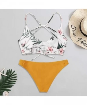 Racing Women Floral Random Print Bikini Set Push Up Swimsuit Beachwear Padded Swimwear Women Summer Fashion 2020 Yellow - CW1...