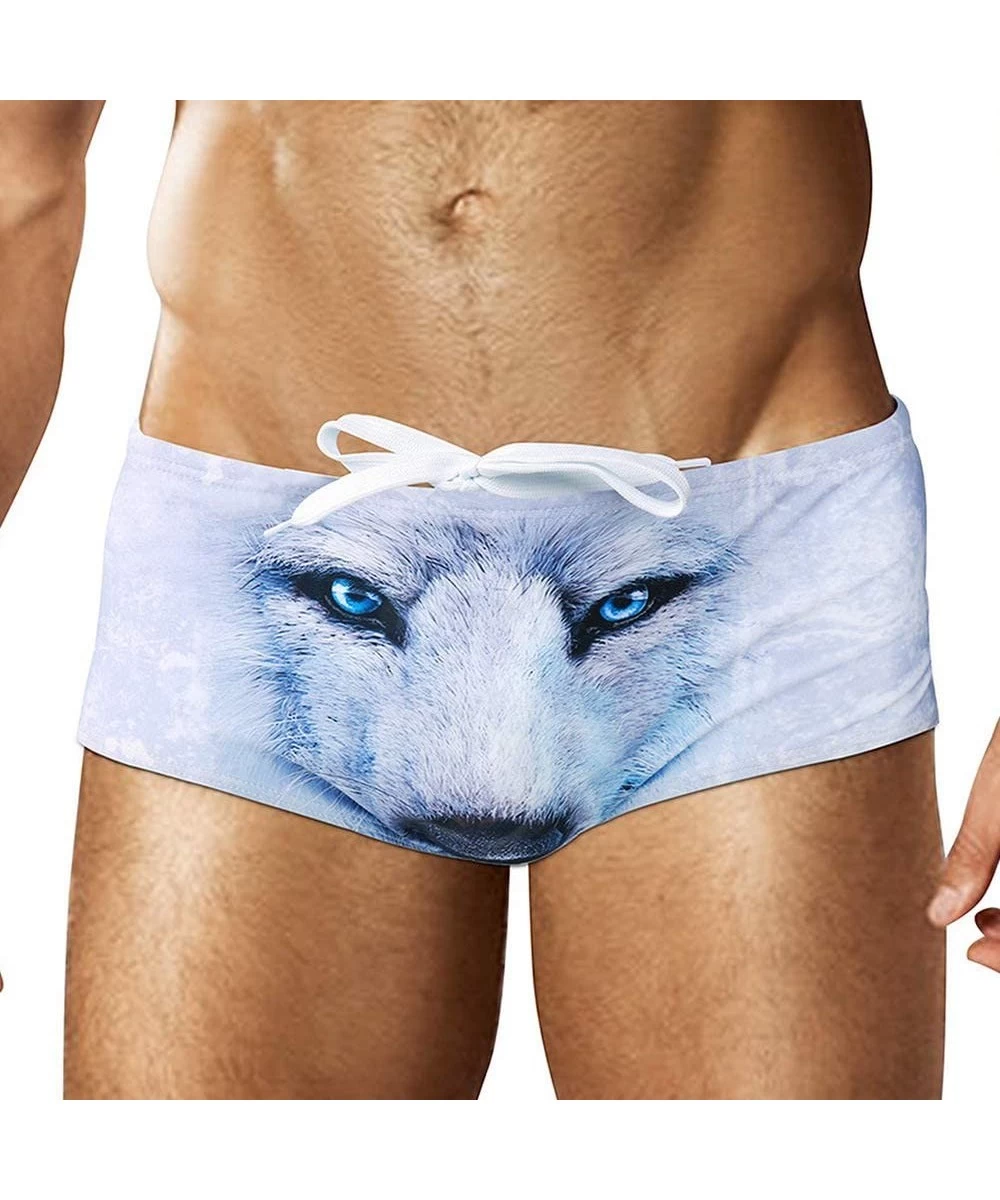 Trunks Men's Swim Briefs Bikini Swimwear Sexy Swimsuit Swimming Short Quick Dry with Drawstring for Men - C-whitewolf - CM18U...