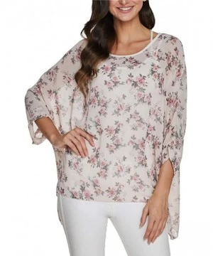 Cover-Ups Womens Floral Print Batwing Sleeve Chiffon Poncho Blouse Summer Tunic Tops PB - Pb385 - CK194WXRXE8