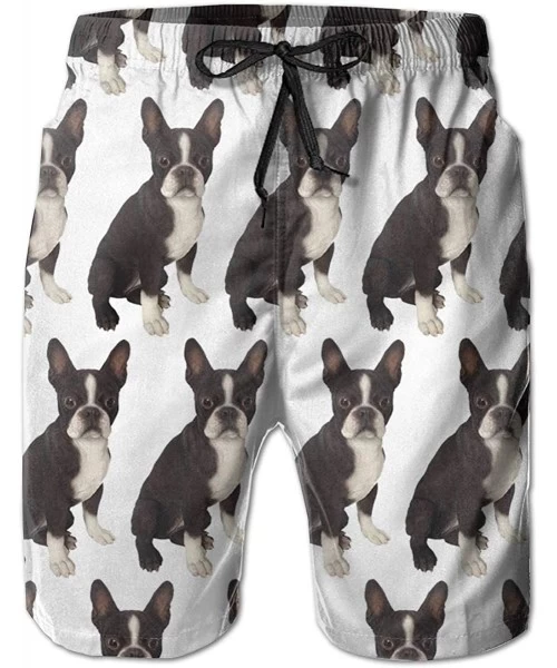 Board Shorts Men Fashion Swim Trunks Quick Dry Bathing Suits Board Shorts with Pocket - Cute Funny Boston Terrier Dog - CD199...