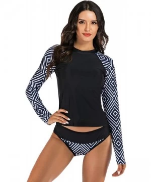 Rash Guards Women UV Sun Protection Long Sleeve Rash Guard Two Piece Swimsuit - Black-1 - CZ194Q756L3