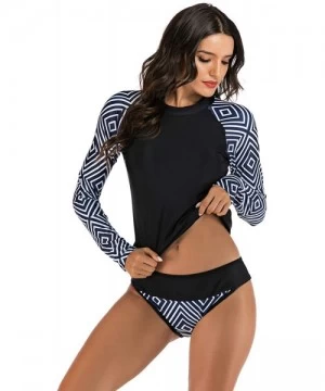 Rash Guards Women UV Sun Protection Long Sleeve Rash Guard Two Piece Swimsuit - Black-1 - CZ194Q756L3