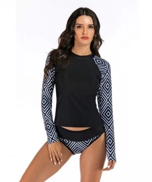 Rash Guards Women UV Sun Protection Long Sleeve Rash Guard Two Piece Swimsuit - Black-1 - CZ194Q756L3