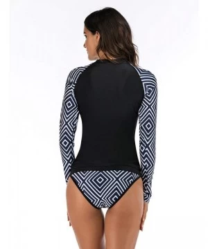 Rash Guards Women UV Sun Protection Long Sleeve Rash Guard Two Piece Swimsuit - Black-1 - CZ194Q756L3