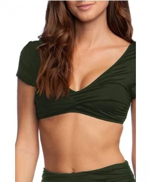 Sets Women's V Neck High Waisted Twist Ruched Bikini Sets Swimsuit - Army Green - CR18UDGY5AA