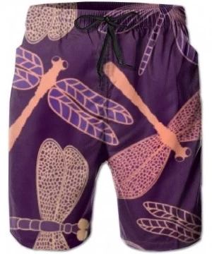 Board Shorts Men's Beach Shorts Swim Trunks Quick Dry Bathing Suit (Purple Dragonfly) - Purple Dragonfly - CA18TMZW3KA