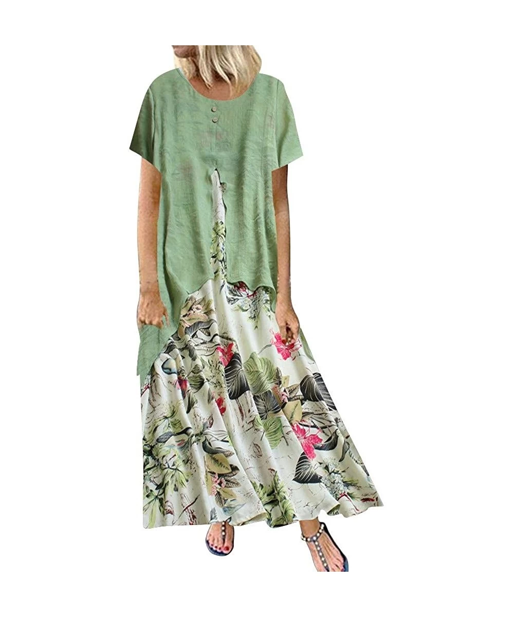 Racing Dress for Womens Vintage Bohemian Floral Print O Neck Patchwork Sleeveless/Long/Short Sleeve Long Maxi Dresses - Ca Gr...