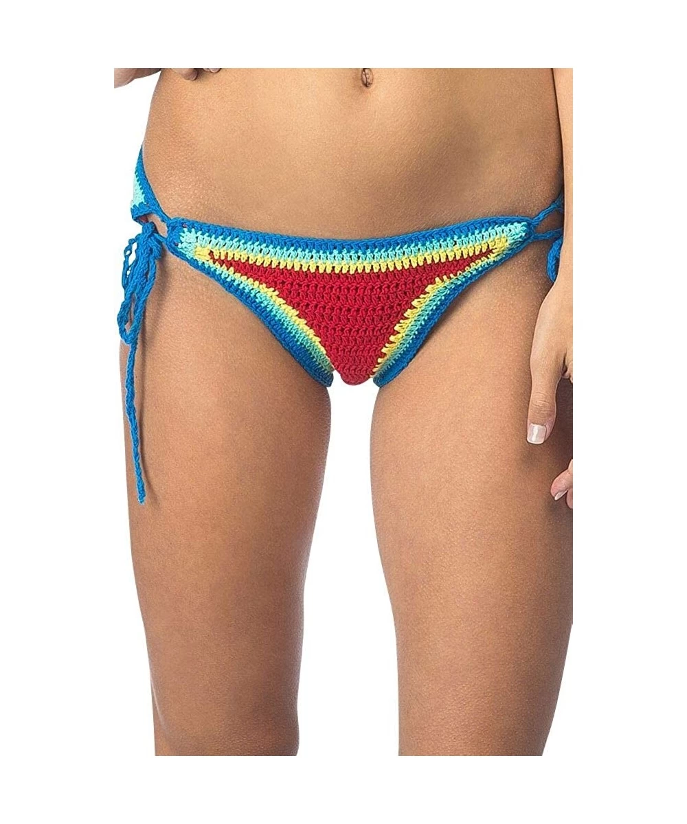 Tankinis Junior's How Do You Hue Crochet Adjustable Hipster Bikini Bottom - Strawberry - CP12N19DX92