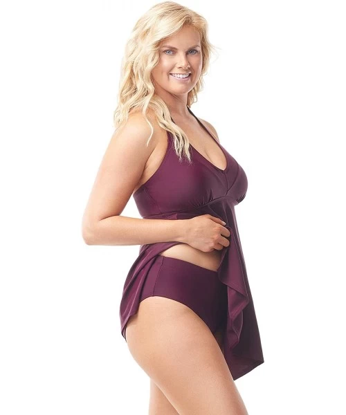 One-Pieces Two Piece Handkerchief Swimdress with Halter Straps - Burgundy - C518OA9Q0E0