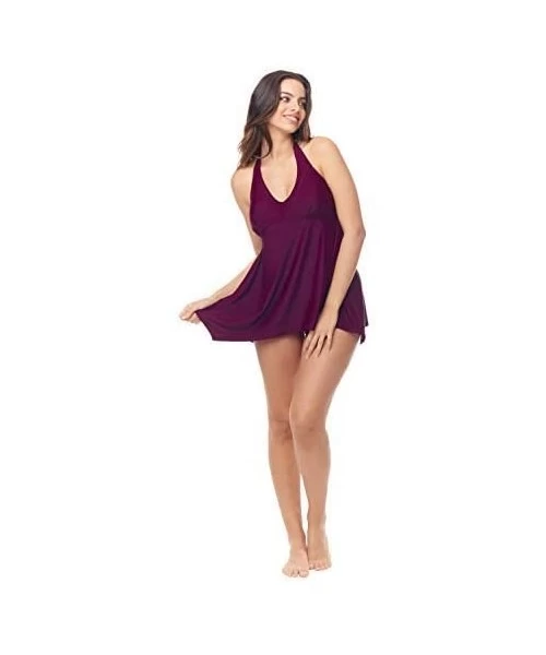 One-Pieces Two Piece Handkerchief Swimdress with Halter Straps - Burgundy - C518OA9Q0E0