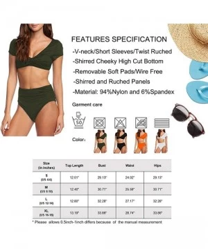 Sets Women's V Neck High Waisted Twist Ruched Bikini Sets Swimsuit - Army Green - CR18UDGY5AA