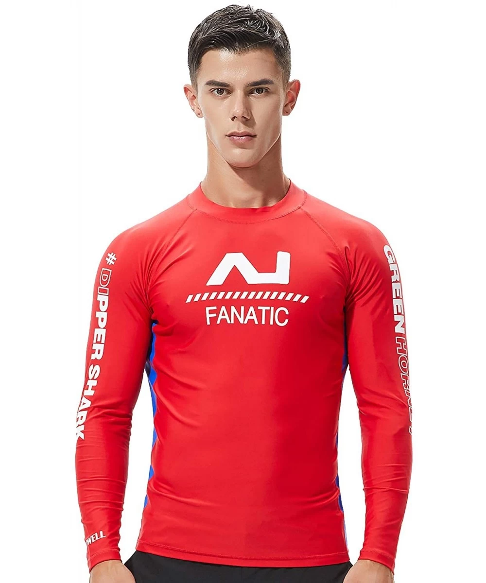 Rash Guards Men's Long Sleeve Rash Guard Swimwear Surfing Shirt - 8801 Red - CM18I6QNG5A