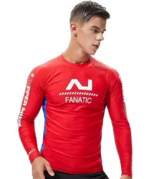 Rash Guards Men's Long Sleeve Rash Guard Swimwear Surfing Shirt - 8801 Red - CM18I6QNG5A