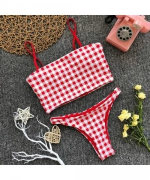 One-Pieces Sexy Cute Grid Printing Swimsuits for Women One Piece 2 Piece Bikini Set Padded Bralette Beachwear - H - C818SHWLU8W