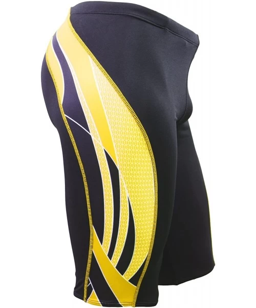 Racing Boy's/Men's Side Wings Swim Jammer Swimsuit - Black/Gold - CV12MZ9AK4X