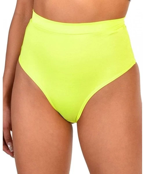 Tankinis Electro High Waisted Booty Shorts Brief Pin-Up Style Bikini Bottoms - Ultra Hi-rise - Neon Yellow - C018QYMU34A