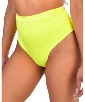 Tankinis Electro High Waisted Booty Shorts Brief Pin-Up Style Bikini Bottoms - Ultra Hi-rise - Neon Yellow - C018QYMU34A